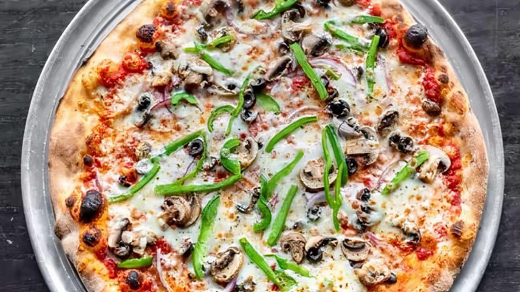 Eat Your Veggies  · Vegetarian. Onions, green peppers, mushrooms and black olives.