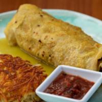 Delano Green Chilli Breakfast Burrito · Eggs, pico, cheese, and your choice of sausage or bacon smothered in a green chili sauce and...