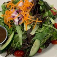 Mixed Greens Salad · Gluten-free. Vegetarian. Mixed greens, cherry tomatoes, cucumber, shredded carrot, red onion...