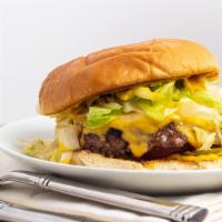 The Old Fashioned Deluxe Cheeseburger (Full Size) · American cheese, mustard, pickles, tomato, lettuce, and diced white onion.