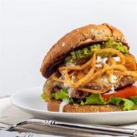 Avocado Ranch Turkey Burger · House-made turkey patty, lettuce, tomato, swiss cheese, crispy fried onions, avocado and ran...