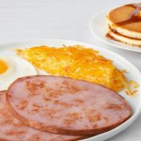 Ham Steak & Eggs* · A smoked ham steak and two eggs served with seasoned hash browns or fresh fruit and your cho...