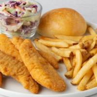 Chicken Tenders · Crispy chicken tenders with honey mustard sauce. . Choice of two sides.