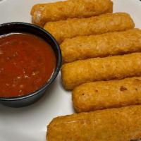 Mozzarella Sticks · Mozzarella sticks are 6 thick cut logs of mozzarella cheese, battered and fried to a crispy ...