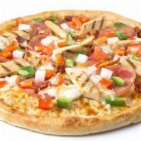 Ranch Style Chicken · Creamy ranch, tender grilled chicken strips, canadian and smoked bacon, ripe tomatoes, fresh...