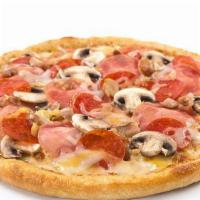 Canadian Classic · Canadian and smoked bacon, freshly sliced pepperoni and mushrooms, and our signature gourmet...