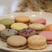 French Macarons · Gluten-Free. Choice of pistachio, raspberry, coffee, coconut, rosé, green tea, blueberry lav...