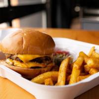 Double Brat Burger · Two brat patties, American cheese, ale mustard, and sport pepper relish