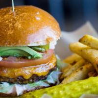 Impossible Burger · Plant-based umami packed veggie patty with cheddar cheese, avocado, lettuce, pickles, tomato...