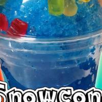 😍Snowcone Kids · Crunched ice with added flavoring and gummy bears on top.