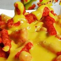 😍Hot Cheetos With Cheese · Hot cheetos covered with nacho cheese and jalapeños on the side.