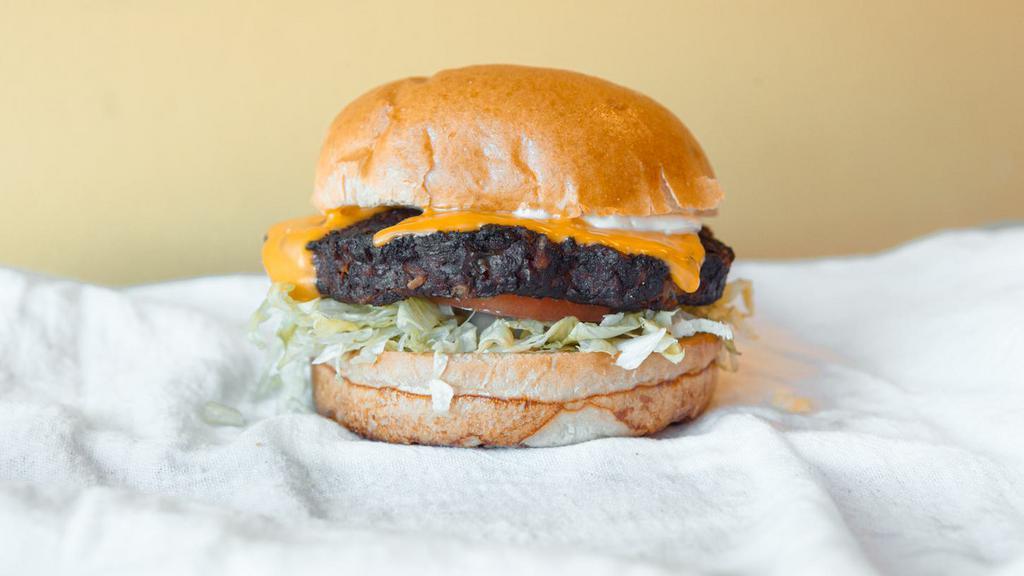 Veggie Burger · *Chipotle Black Bean Patty + Lettuce + Tomatoes +
Raw Onion + Mayo + American Cheese + Pickle