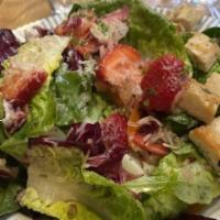 Small Chopped Chicken Salad · Shredded lettuce, bacon, bleu cheese, green onions, chicken, pasta, and tomatoes tossed in o...