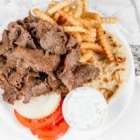 Gyro Plate · Served open faced with extra meat and french fries.