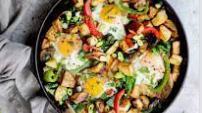 Very Veggie Skillet · Layered with Annie's Potatoes and topped with two eggs and your choice of toast, pancakes, crepes, French toast, potato pancakes or biscuits & gravy. (Broccoli, onions tomatoes, green peppers, spinach, mushrooms, Mozzarella Cheese)
