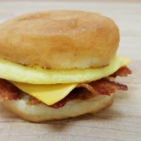 Bacon Egg & Cheese Sandwich · Bacon, Egg & Cheese on fry bread with a drizzle of glaze