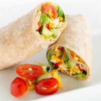 Chipotle Ranch Wrap · Romaine, red bell pepper, cucumber, corn, grape tomatoes, artisan cheese blend, with chipotl...
