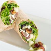Harvest Wrap · Spring mix and baby arugula, apples, seasonal fruit, dried figs, pumpkin seeds, goat cheese,...