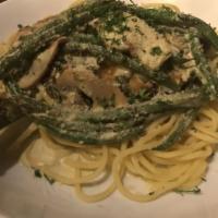 Chicken Picatta · green beans, mushrooms, capers, house-made pasta, lemon cream sauce