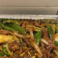 Mongolian Beef Lunch Box · Hot and spicy. Served with chicken fried rice and vegetable spring egg roll.  ( No Substitut...