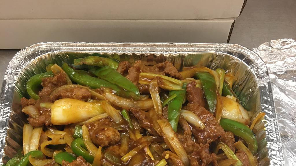 Mongolian Beef Lunch Box · Hot and spicy. Served with chicken fried rice and vegetable spring egg roll.  ( No Substitution  )