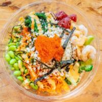 Signature Bowl · Most popular. (only come in large)
 Edamame, seaweed salad, carrots, broccoli, masago, purpl...