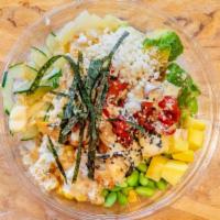 Hawaii Style Bowl · (only come in large)
Avocado, cucumber, edamame, pineapple, mango, corn, squid salad, baby o...