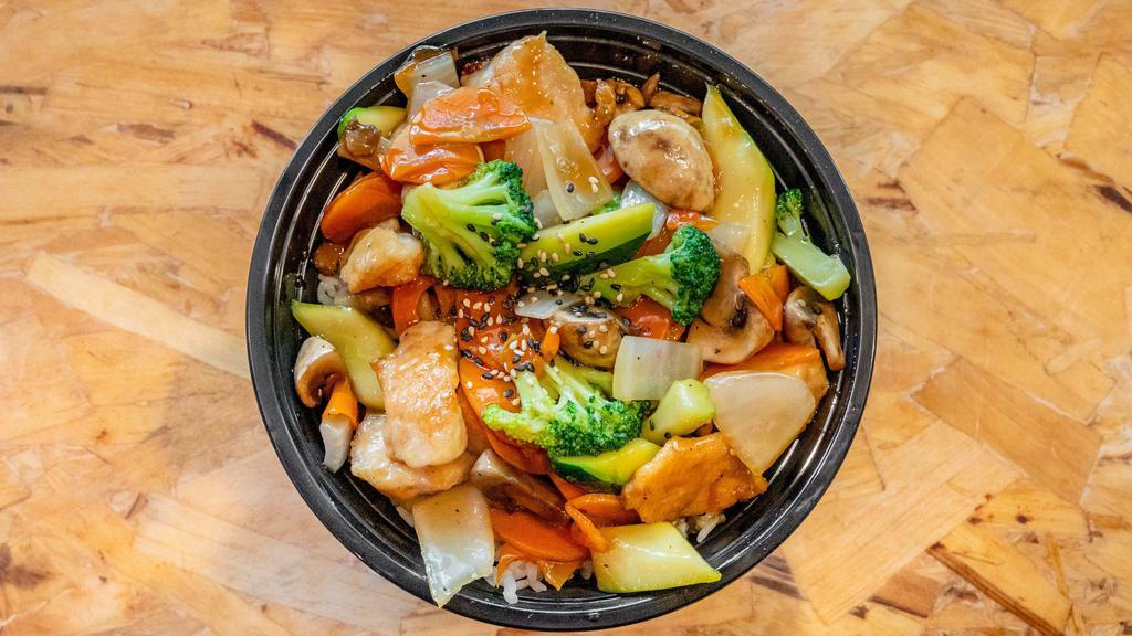 Chicken Teriyaki · Favorite. Comes with onions, carrots, zucchini, mushrooms and broccoli.