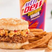 Bo'S Chicken Biscuit With Pimento Cheese Combo · A uniquely seasoned chicken breast filet with our savory pimento cheese spread on a made-fro...