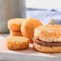 Sausage Biscuit Combo · Country style sausage on a made-from-scratch buttermilk biscuit, served with Bo-Tato Rounds®...