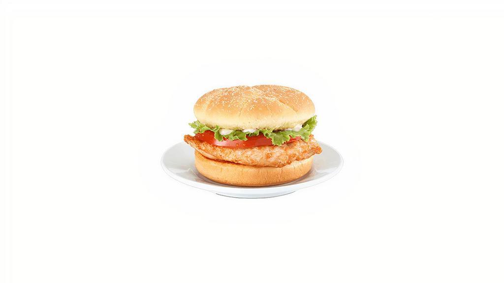 Grilled Chicken Sandwich - 10:30Am To Close · A tender grilled chicken breast, lettuce, tomato and mayo on a lightly toasted bun, served with your choice of fixin, and a medium drink.