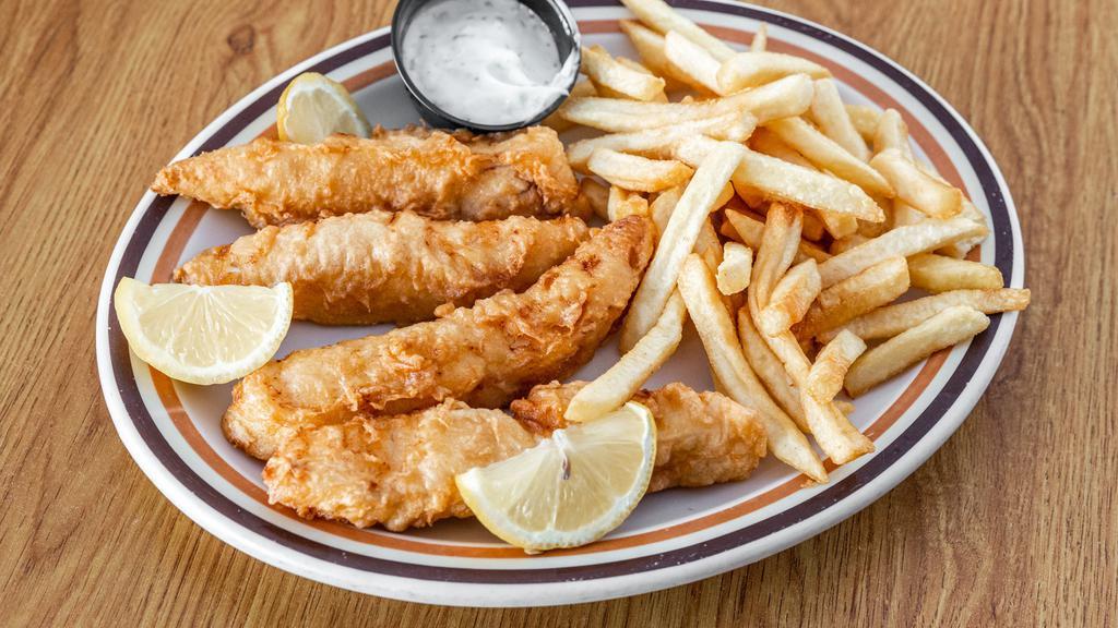 Fish & Chips · Served with potatoes, and your choice of soup, salad, or coleslaw.