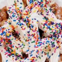Funnel Cake Sundaes · Favorite. Includes: funnel cake, 1 scoop of ice cream, 1 dry topping, 1 wet topping, whipped...