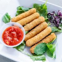 Cheese Sticks (6) · Breaded and fried mozzarella sticks. Served with marinara or ranch.