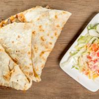 Bbq Chicken Quesadilla · Grilled chicken marinated with bbq sauce, roasted red peppers, green pepper, onion, black ol...