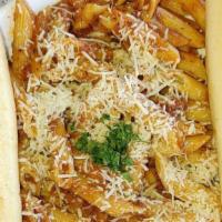 Penne Arrabiata · Penne pasta tossed in a blend of olive oil, basil, crushed peppers, fresh garlic and house p...