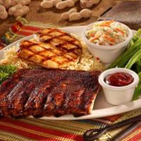 Ribs & Chicken · 1240-1490 cal. Half order of ribs with a mesquite-grilled chicken breast. Served with apple ...