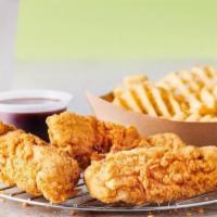 3 Piece Tenders · Crispy, 100% white breast meat tenders. 3-piece comes with one dipping sauce.