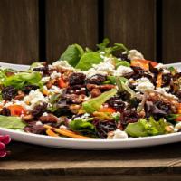 The Michigan · Mixed greens, cherry tomatoes, shredded carrots, red onion, dried cherries, candied pecans, ...
