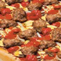 Uncle Sal'S Spectacular Pizza Large · Italian sausage, pepperoni, fresh mushrooms, onions and diced tomatoes sprinkled with oregan...