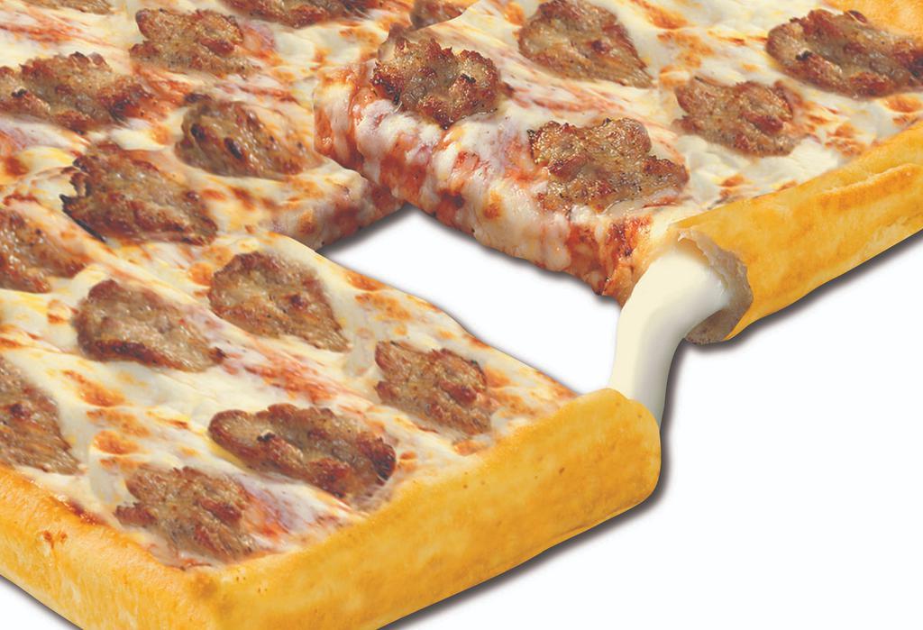 Motherlode Pizza Small · An all time favorite! Smoked mozzarella baked into the crust, topped with Rocky's hand-pattied Italian sausage and 5-Wisconsin cheeses. 400/410 cal/piece.