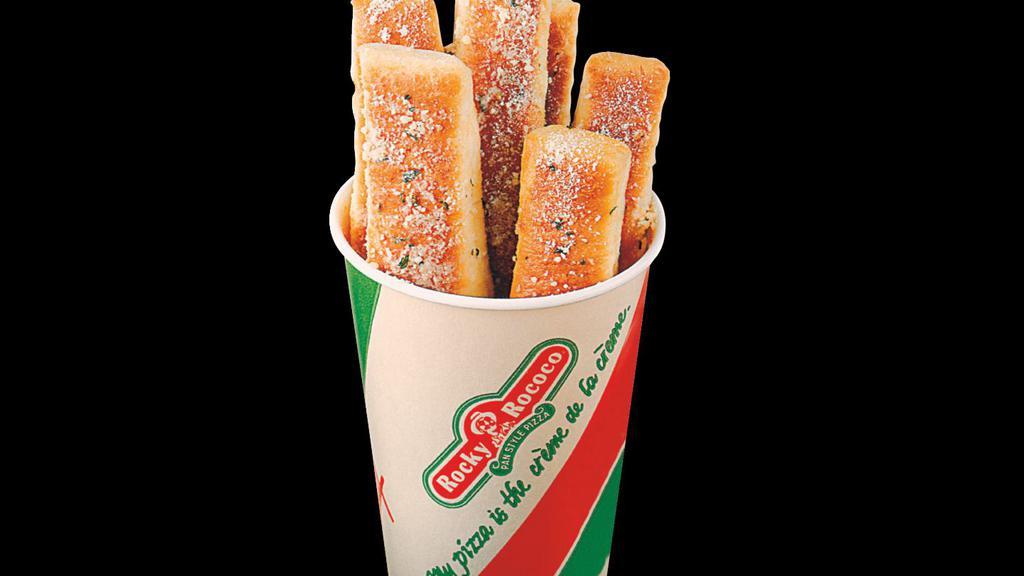6 Breadsticks · Served with pizza sauce dipping cup. 590 cal.