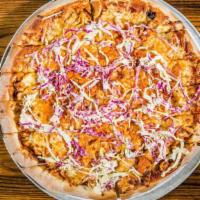 Bbq Pulled Pork Pizza · Smoked pulled pork over peach wood, hot smoky BBQ sauce and mozzarella blend. Topped with BB...