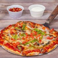 Veggie Pizza (12 Ins.) · Cheese, mushrooms, onion, green pepper and tomato.