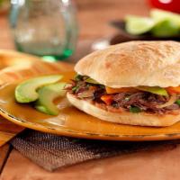 Tortas · Beans, lettuce, cheese, tomato and sour cream / Frijoles, lechuga, queso, tomate y crema.