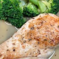 Grilled Chicken Breast · With lemon butter sauce, served with steamed broccoli.