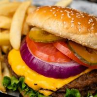 Double Cheeseburger · Your choice of ketchup, mustard, mayo, lettuce, tomatoes, pickles and onions. Served with fr...