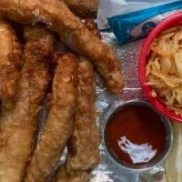 Fish Basket · Tilapia dipped in a signature beer-batter and flash-fried with a side of lime-slaw. Choice o...