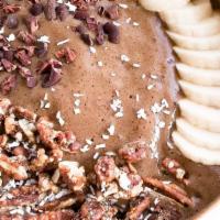 Chocolate Nicecream · In the bowl (all organic): Banana, Almond Milk, Chocolate Protein Powder (vegan, GF), Cacao ...