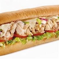 Chicken · Marinated chicken breast strips, onions, green peppers, mozzarella, lettuce, tomatoes, and m...